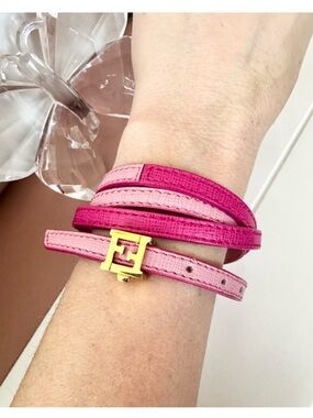 Fendi Pink Leather Wrap Bracelet Belt